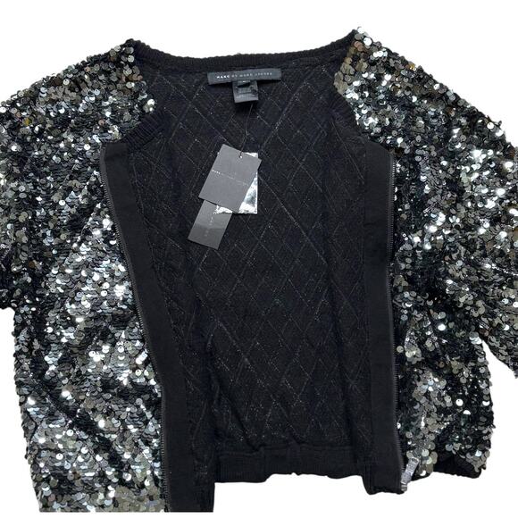 NWT Marc Jacobs Cardigan Sweater - Medium - Silver Sequin 3/4 Sleeve w/ Zipper - Picture 9 of 15